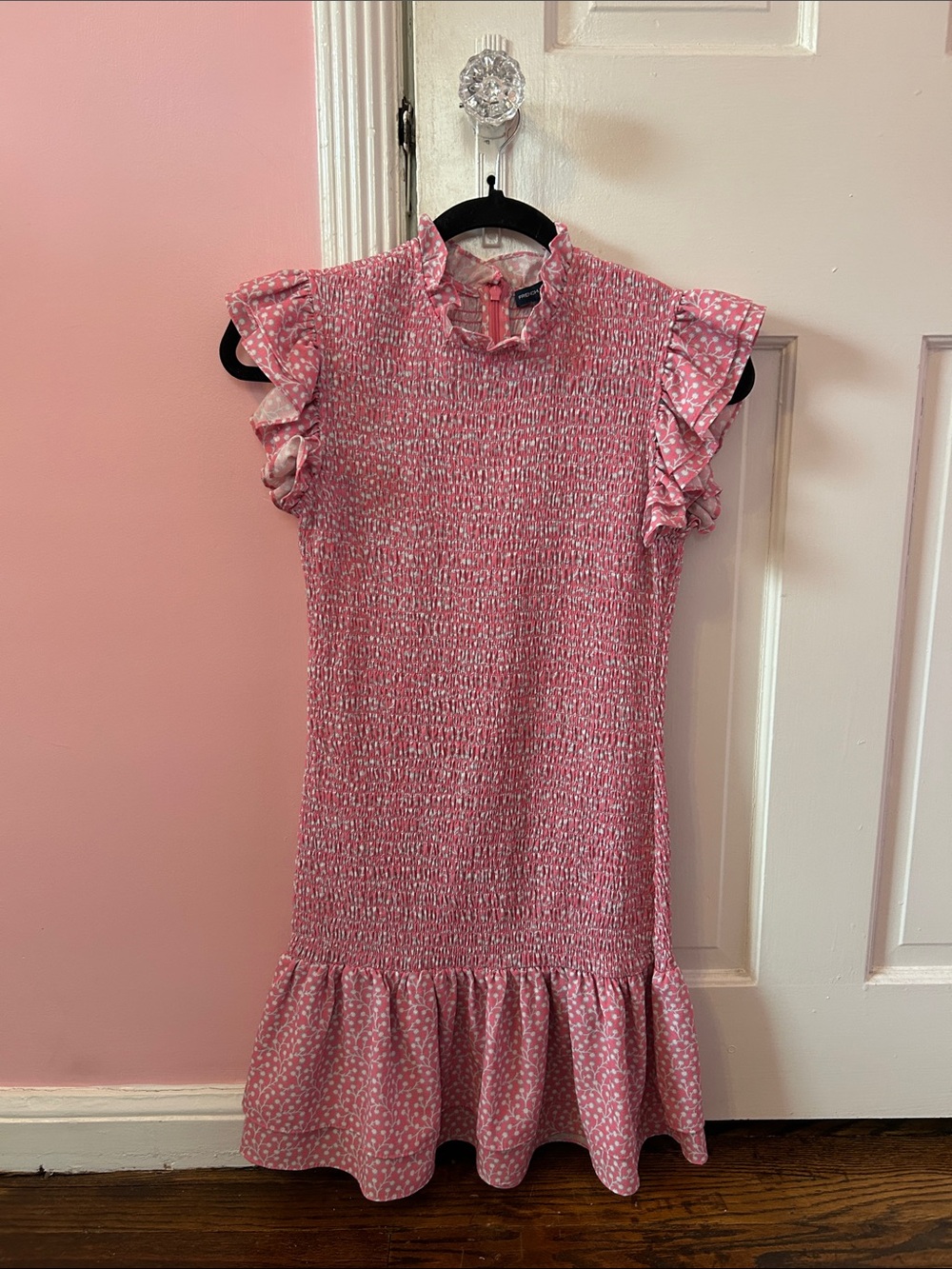 French Connection Pink Ruffle Sleeve Dress